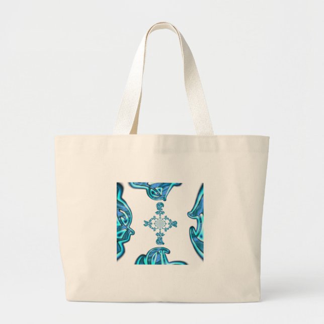 Grand Tote Bag Impression d'art de graffiti abstrait cyan sarcell (Devant)