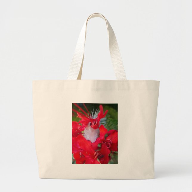 Grand Tote Bag Impression d'art de plume de pétale rouge (Devant)