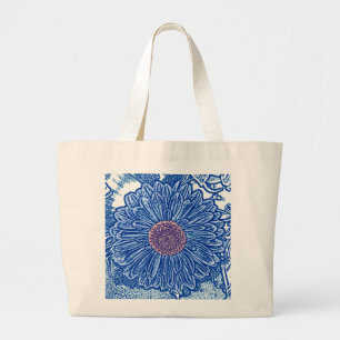 Grand Tote Bag Impression de gérbera bloc - bleu de cobalt