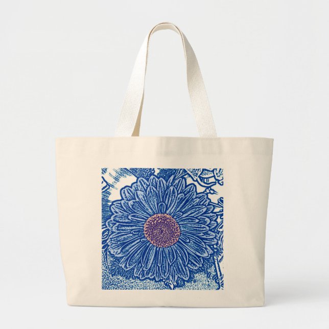 Grand Tote Bag Impression de gérbera bloc - bleu de cobalt (Devant)