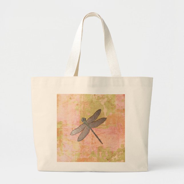 Grand Tote Bag Impressions roses libellule (Devant)