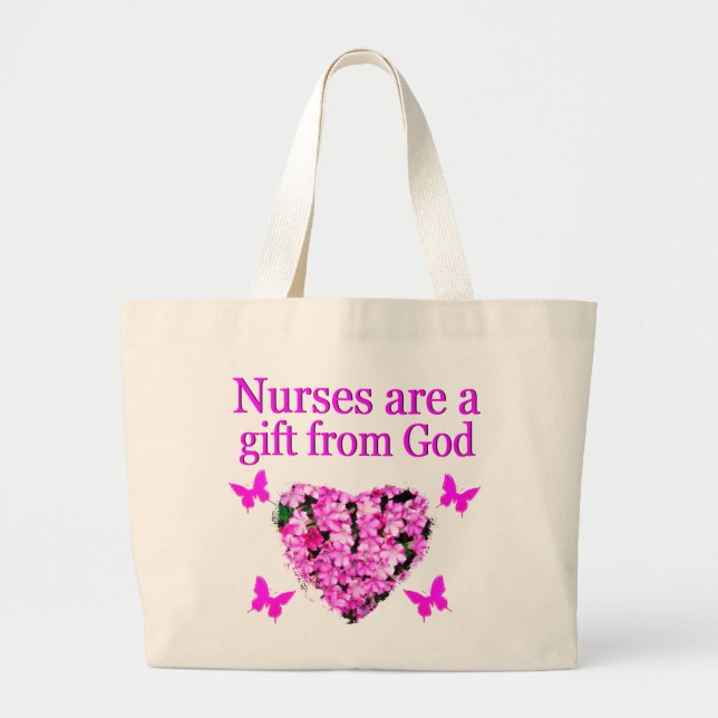 GRAND TOTE BAG INFIRMIÈRE CHRÉTIENNE FLORALE ROSE (Devant)