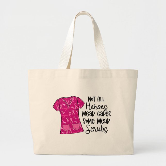 Grand Tote Bag Infirmière Typographie Moderne Héros Pink Scrubs D (Devant)