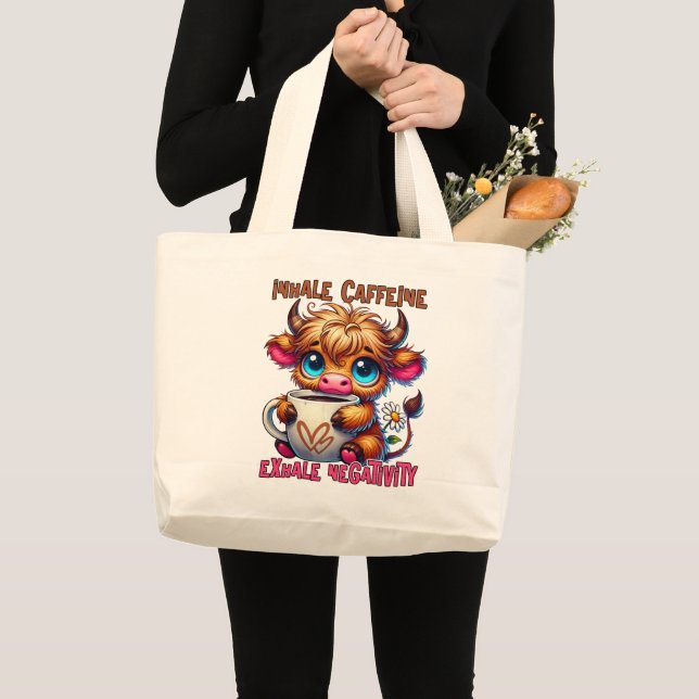 Grand Tote Bag Inhaler la caféine, exhaler la négativité  (Devant (produit))