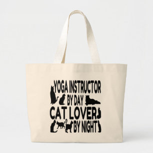 Grand Tote Bag Instructeur de Yoga Amoureux des chats
