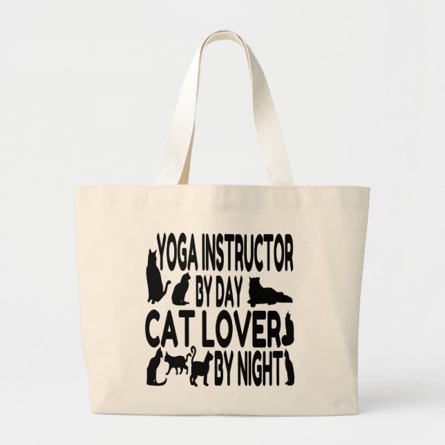 Grand Tote Bag Instructeur de Yoga Amoureux des chats (Devant)