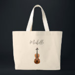 Grand Tote Bag Instrument de musique élégant Violon Personnalisé<br><div class="desc">Sac fourre-tout jumbo musical avec une image violon et élégant noir personnalisable typographie lettrage. Cet article est idéal pour porter votre musique à vos leçons de violon ou même comme cadeau spécial pour le musicien dans votre vie. Un accessoire de musique classique amusant !</div>