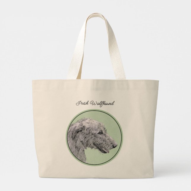 Grand Tote Bag Irish Wolfhound Painting Grey Original Chien Art (Dos)