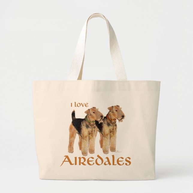Grand Tote Bag J'adore les Airedales (Devant)