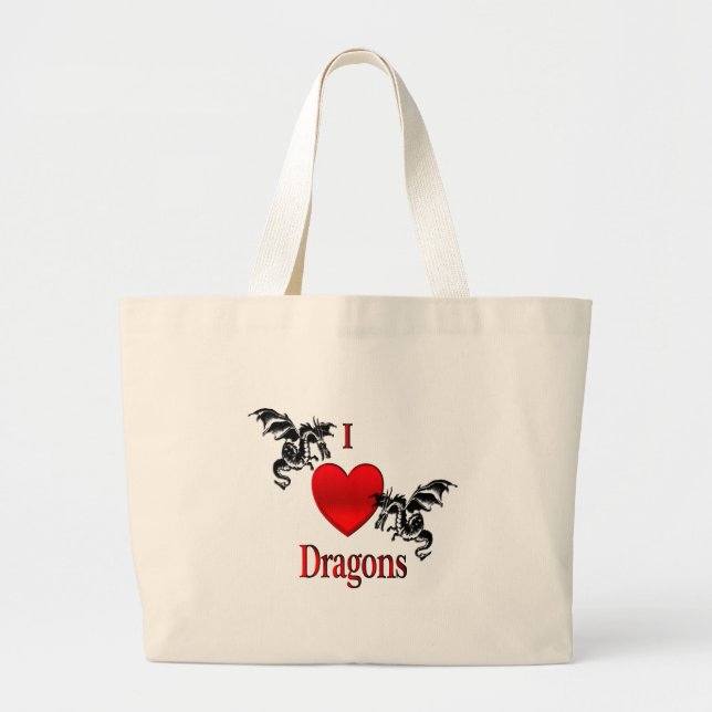 Grand Tote Bag J'adore les dragons (Devant)