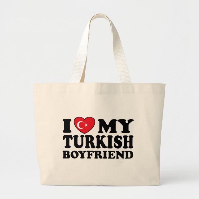 Grand Tote Bag J'adore mon petit ami turc (Devant)