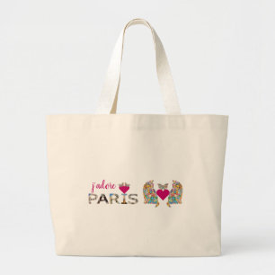Grand Tote Bag J'adore Paris, Cats in Love, Hearts Butterflies