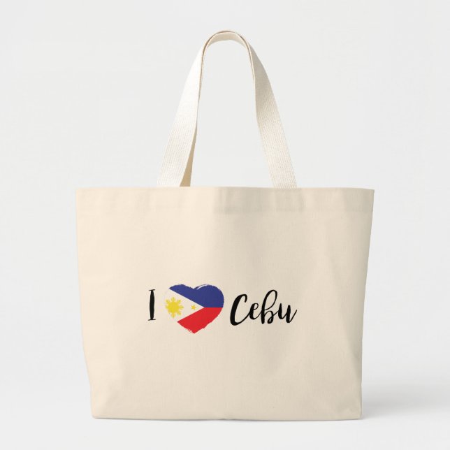 Grand Tote Bag J'aime Cebu avec le coeur de drapeau de (Devant)