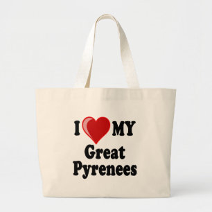 Grand Tote Bag J'aime (coeur) mon chien de Grands Pyrénées