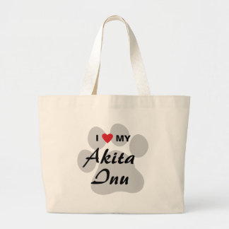 Grand Tote Bag J'aime (coeur) mon empreinte de patte d'Akita Inu