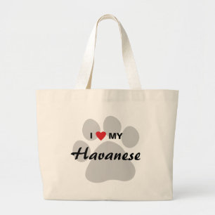 Grand Tote Bag J'aime (coeur) mon Havanese Pawprint