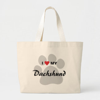 Grand Tote Bag J'aime (coeur) mon teckel Pawprint