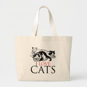 Grand Tote Bag J'aime des chats