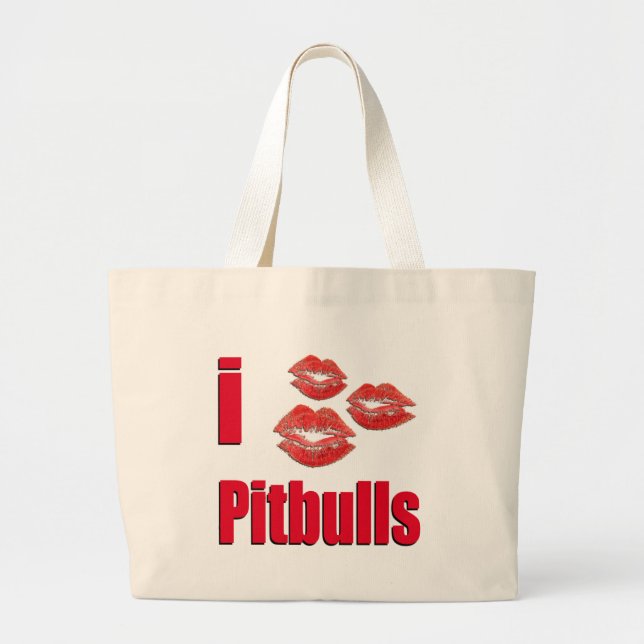 Grand Tote Bag J'aime des chiens de Pitbull, baisers de rouge à (Devant)