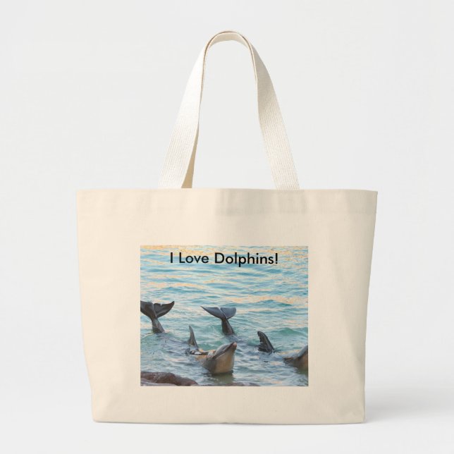 Grand Tote Bag J'aime des dauphins ! Photo de dauphin (Devant)