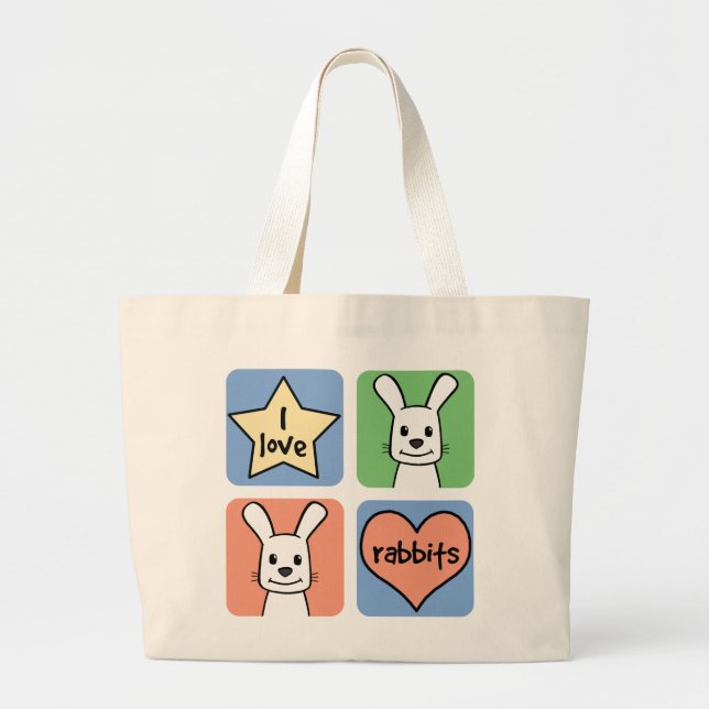 Grand Tote Bag J'aime des lapins (Devant)