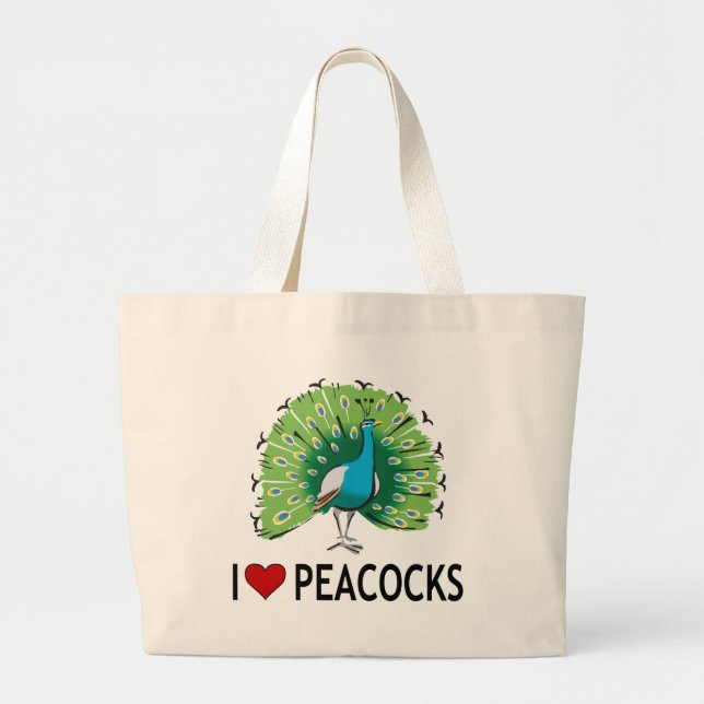 Grand Tote Bag J'aime des paons (Devant)