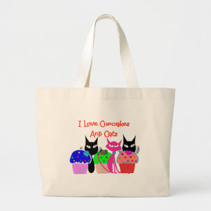 Grand Tote Bag "J'aime des petits gâteaux et des chats"--Cadeaux