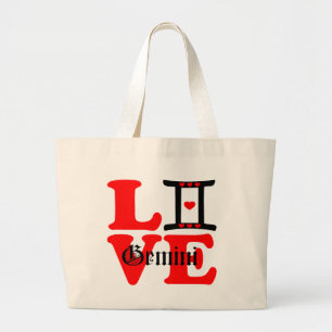 Grand Tote Bag ♊ J'Aime Gemini-Best Zodiac Signal Chic Jumbo Fou