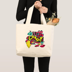 Grand Tote Bag J'aime graffiti lèvres yeux seau couleur rouge jau
