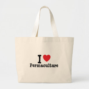Grand Tote Bag J'aime le coeur de Permaculture personnalisé