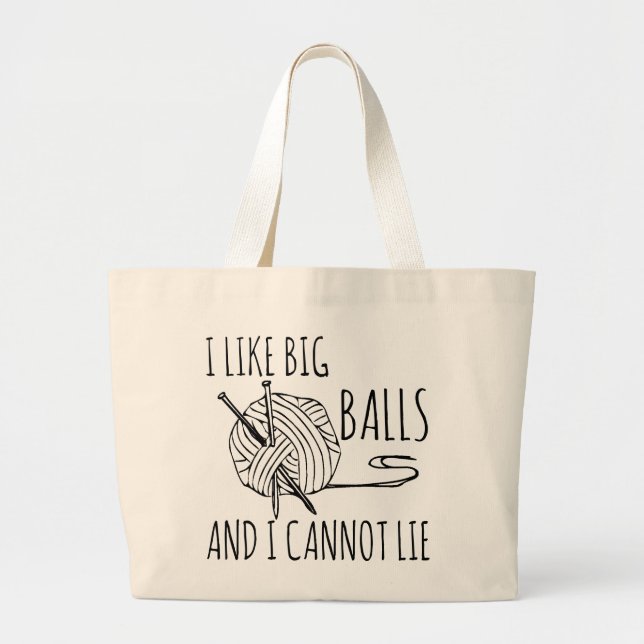 Grand Tote Bag J'aime le tricot drôle de grandes boules (Devant)