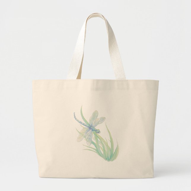 Grand Tote Bag J'aime les libellules en bleu et vert (Devant)