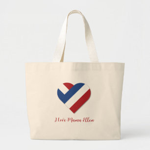 Grand Tote Bag J'aime Mama Ellen avec cœur néerlandais