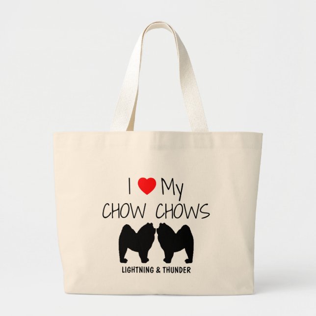 Grand Tote Bag J'Aime Mes Deux Chiens Chow (Devant)