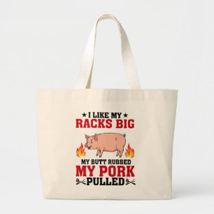 Grand Tote Bag J'aime Mes Râteliers Gros BBQ, Citation Porc Fessi