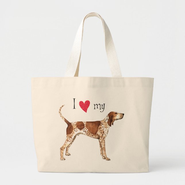 Grand Tote Bag J'aime mon American English Coonhound (Devant)