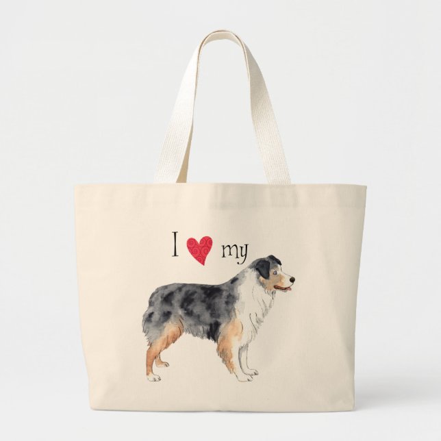 Grand Tote Bag J'aime mon berger australien (Devant)