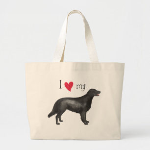 Grand Tote Bag J'aime mon chien d'arrêt Plat-Enduit