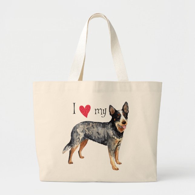 Grand Tote Bag J'aime mon chien de bétail australien (Devant)