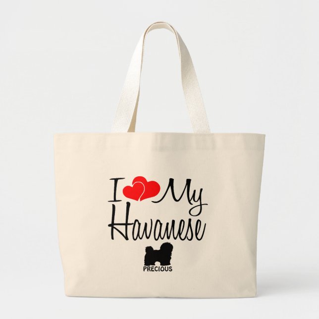Grand Tote Bag J'Aime Mon Chien Havanais (Devant)