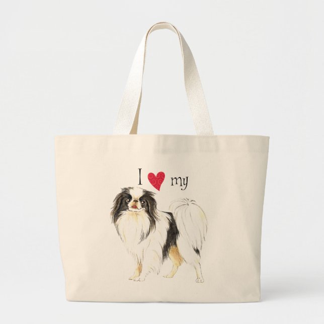 Grand Tote Bag J'aime mon Chin japonais (Devant)