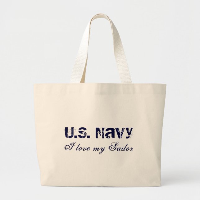 Grand Tote Bag J'aime mon marin, la marine américaine (Devant)
