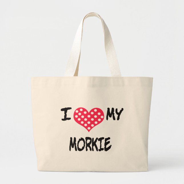 Grand Tote Bag J'aime mon Morkie (Devant)