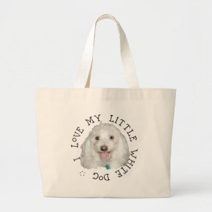Grand Tote Bag J'aime mon petit chien blanc (sauvetage)