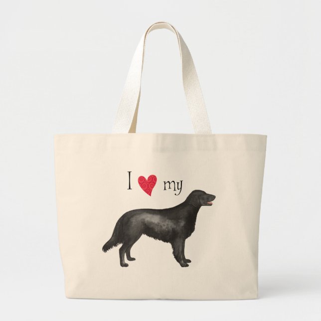 Grand Tote Bag J'aime mon Retriever à revêtement plat (Devant)