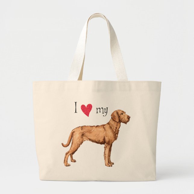 Grand Tote Bag J'aime mon Vizsla à poils durs (Devant)