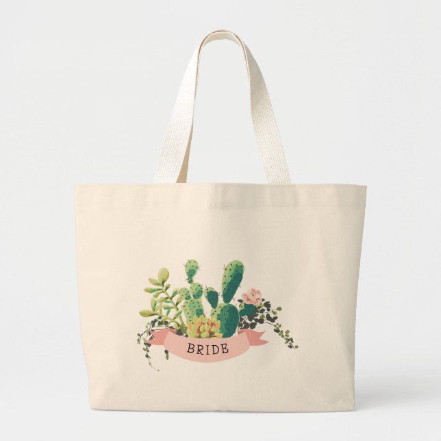 Grand Tote Bag Jardin de Cactus du désert | Mariée | (Devant)