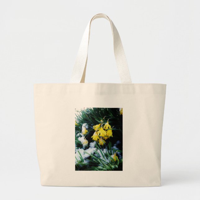 Grand Tote Bag Jaune Daffodils fleurs dans la neige (Devant)