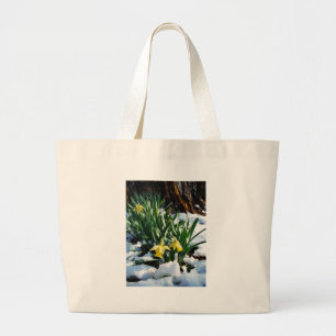 Grand Tote Bag Jaune Daffodils fleurs dans la neige