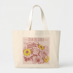 Grand Tote Bag Jaune Daisy Rouge Rose Bouquet Modèle